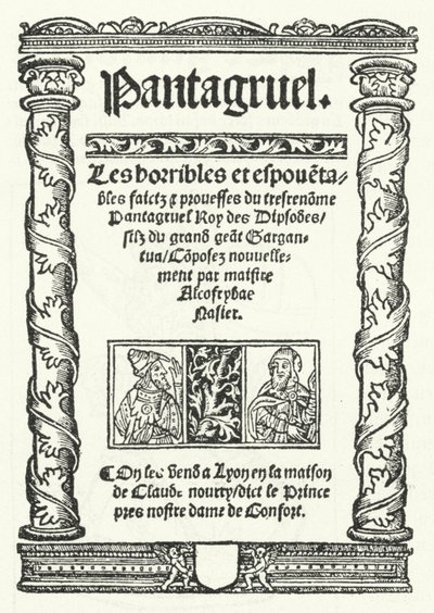 Portada de la edición más antigua conocida de Pantagruel, una novela de François Rabelais (grabado) de German School