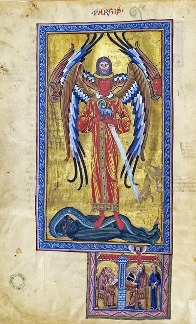 Teofanía del Amor Divino (Visión del Liber Divinorum Operum), c.1220-30 (aguada sobre pergamino) de German School