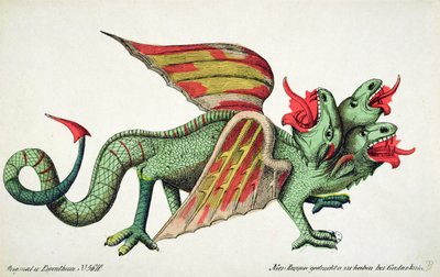 Dragón de tres cabezas escupiendo fuego de German School