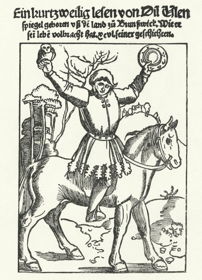 Till Eulenspiegel representado con búho y espejo de German School