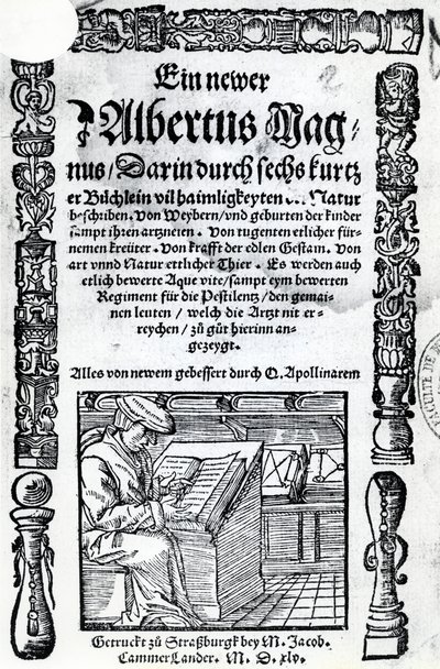 Página de título de un nuevo Albertus Magnus: seis libros cortos que describen muchos de los secretos de la naturaleza, publicado en 1514 de German School