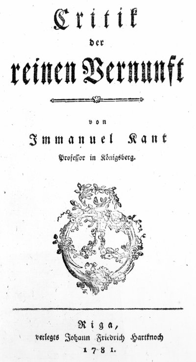 Portada de Crítica de la Razón Pura de Immanuel Kant, publicada en 1781 de German School