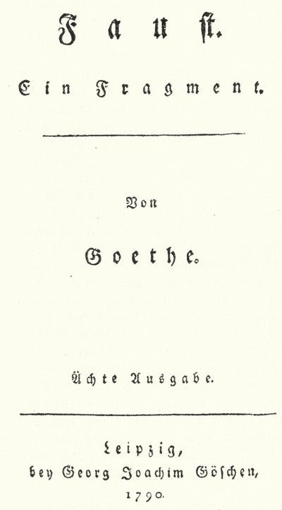 Portada de la primera edición de Fausto, de Johann Wolfgang Von Goethe (grabado) de German School