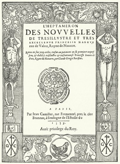 Portada de la primera edición de El Heptamerón, de Margarita de Navarra (grabado) de German School