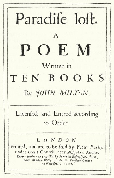 Portada de la edición original de El paraíso perdido del poeta inglés John Milton, publicada en 1667 (grabado) de German School