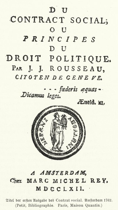 Portada de la primera edición de El contrato social, de Jean-Jacques Rousseau de German School