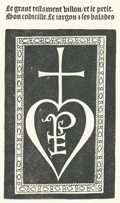 Portada de la primera edición de los poemas del poeta francés François Villon, impresa por Pierre Levet en París en 1483 (grabado) de German School