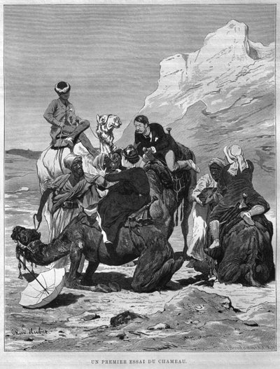 Turistas en camellos, de LEgypte de Georg Moritz Ebers (1837-98), 1881 de German School