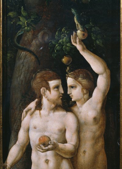 Tríptico de la Creación, Adán y Eva, panel izquierdo (detalle) de German School