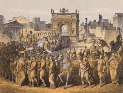 Triunfo en la antigua Roma (litografía en color) de German School