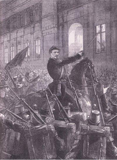 Trochu reuniendo a la Guardia Nacional fuera del Hotel de Ville de German School