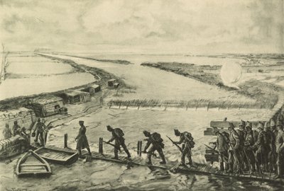 Tropas de los marines posicionándose, caminando sobre el Yser de German School