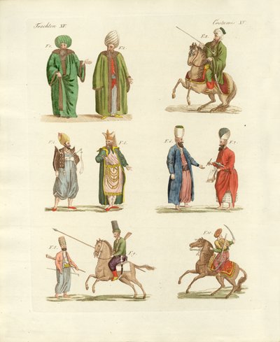 Trajes nacionales turcos (grabado en color) de German School