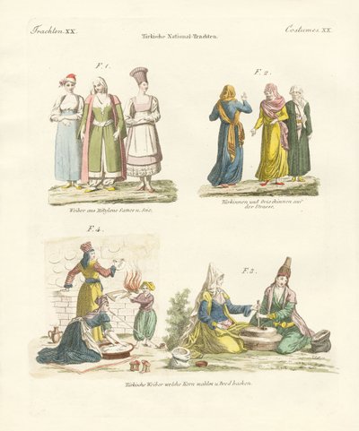 Trajes nacionales turcos (grabado en color) de German School