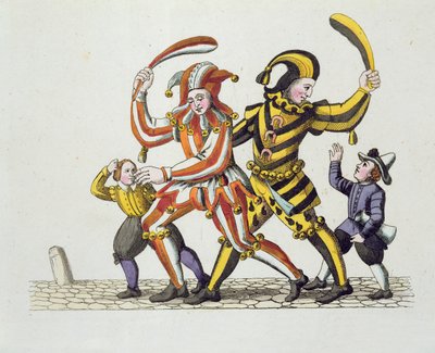 Dos Bufones Jugando con Niños, de las Costumbres y Prácticas en Juegos y Canciones de la Antigua Nuremberg, reeditado en 1831 de German School