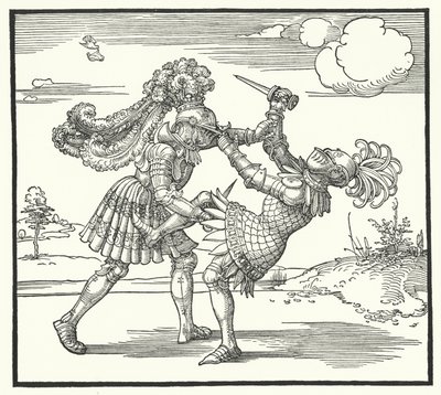 Dos caballeros luchando a pie de German School