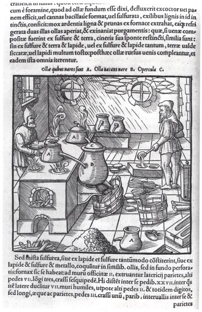 Usando azufre, de De Re Metallica por Georg Bauer (1494-1566), conocido como Agricola de German School
