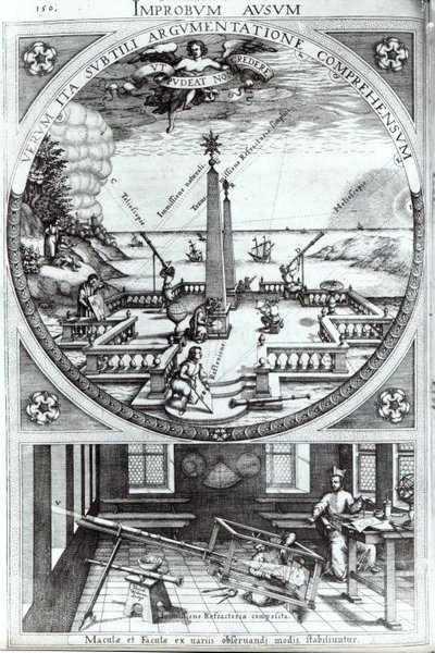 Varios métodos de observar manchas solares, ilustración de Rosa Orsina por Christoph Scheiner, publicada en 1630 de German School