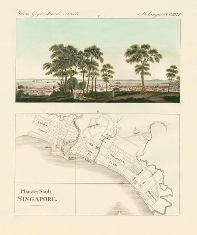Vista y mapa del establecimiento de las Indias Orientales en Singapur de German School