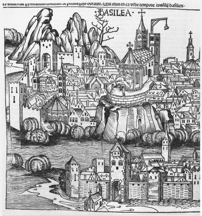 Vista de Basilea, ilustración de la Crónica de Nuremberg por Hartmann Schedel, 1493 de German School