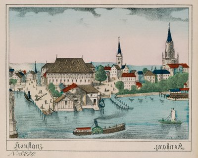Vista de Constanza mostrando el puerto, Konzil y la catedral, de Neuruppiner Bilderbogen, 1830 de German School