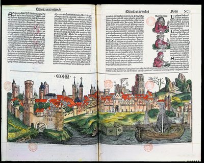 Vista de la ciudad de Colonia, de la Crónica de Núremberg de Hartmann Schedel, 1493 de German School