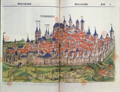 Vista de la ciudad de Núremberg, de la Crónica de Núremberg de Hartmann Schedel (1440-1514) 1493 de German School