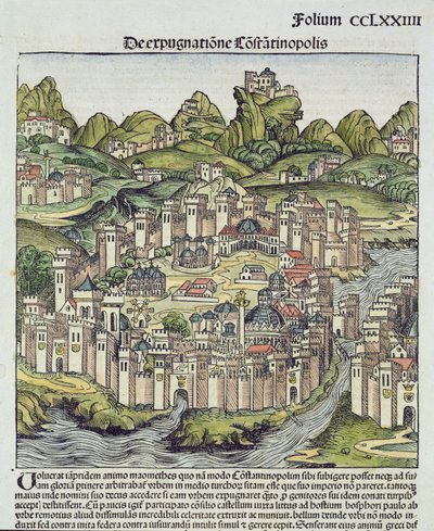 Vista de la ciudad amurallada de Constantinopla, del Crónica de Núremberg por Hartmann Schedel (1440-1514) 1493 de German School
