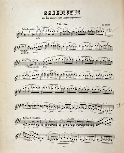 Página de partitura de violín de la Misa de Coronación Húngara por Franz Liszt de German School