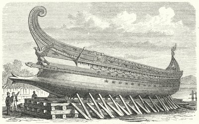Buque de guerra diseñado por Napoleón III de Francia basado en una trirreme romana de German School