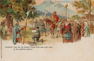Guillermo Tell disparando a la manzana en la cabeza de su hijo de German School