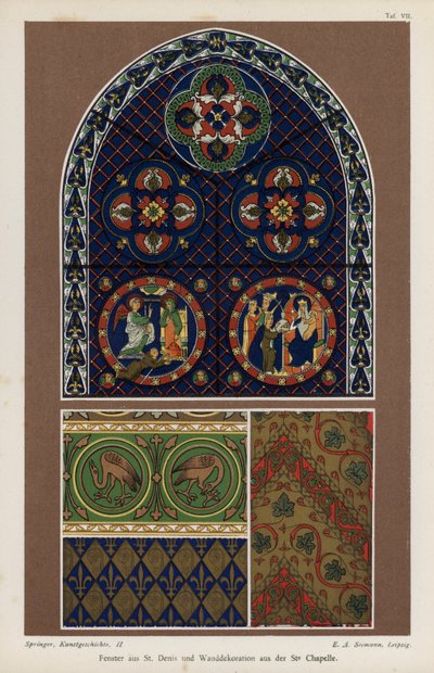 Ventana de la Basílica de San Denis y decoración mural de la Sainte-Chapelle, París, Francia de German School