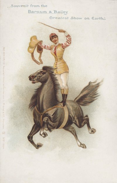 Mujer amazona del circo Barnum y Bailey (cromolito) de German School
