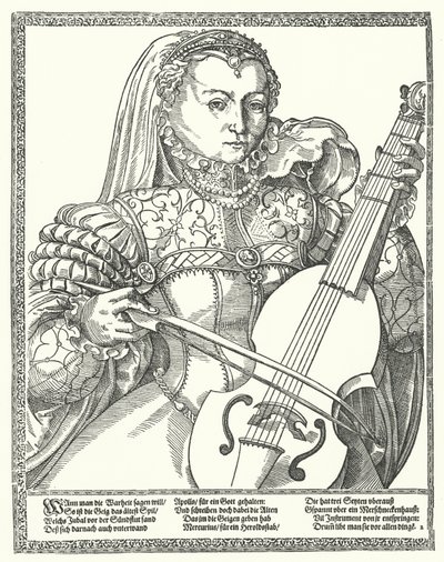 Mujer tocando un violonchelo de German School