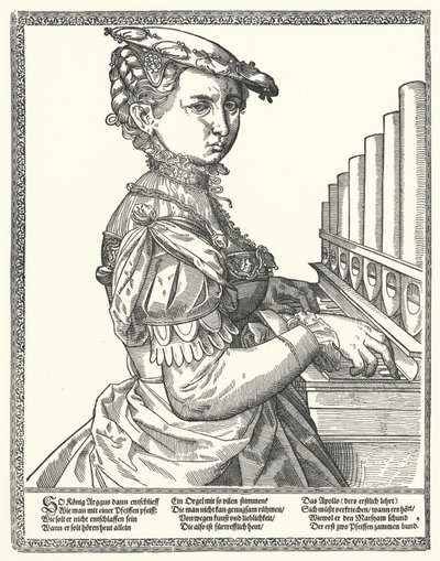 Mujer tocando un órgano de German School