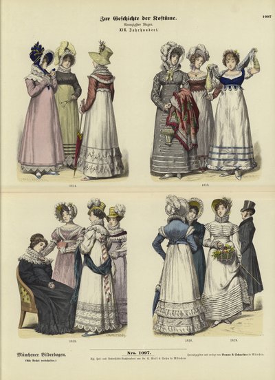 Trajes femeninos, siglo XIX de German School