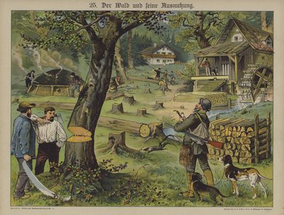 Trabajadores de la madera (litografía en color) de German School