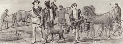 Trabajo y ocupaciones en la Antigua Grecia. Ilustración para Bilder-Atlas (grabado) de German School