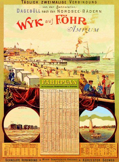 Wyk auf Föhr, póster publicitario de la Compañía de Vapores de Wyk, 1897 de German School