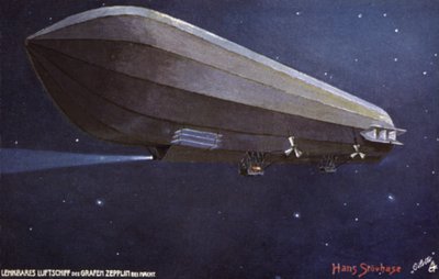 Dirigible Zeppelin volando de noche de German School