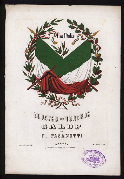 Zouaves y Turcos, galope de F Fasanotti, portada de partitura de German School