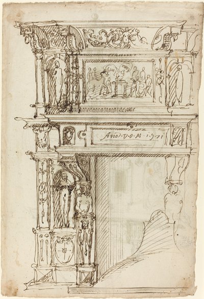Chimenea Palaciega con una Escena de Sacrificio Antiguo [recto] de German or Austrian 16th Century