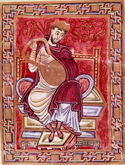 Representación del Rey David tocando la lira de German School