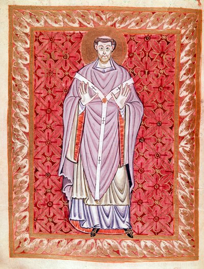 Representación de San Nizier de Lyon (513-573) Miniatura del Códice de Egberto (Codex Egberti) por la escuela de Reichenau, alrededor de 980 de German School