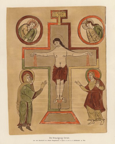 La Crucifixión de Jesucristo (litografía en color) de German School