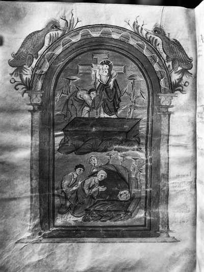 f.234v, Descenso de la cruz y visita de los discípulos en la tumba, Liuthar-Evangeliar / Otto-Evangeliar, c.990 de German School