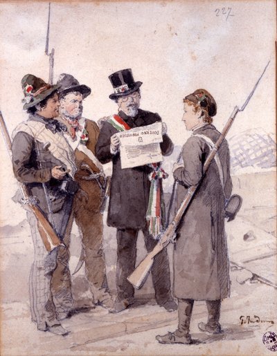 Risorgimento: Los cinco días de Milán (Cinque giornate di Milano) (18-22 de marzo de 1848): se trata de uno de los primeros episodios de las Revoluciones de 1848 (parte de la Primera Guerra de Independencia italiana) que supuso el ascenso de la población m de Gerolamo Induno