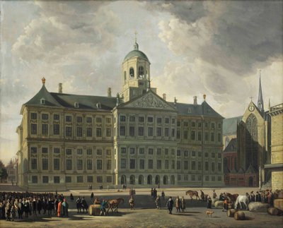 Una vista del Dam con el nuevo Ayuntamiento, la Nieuwe Kerk y el Waag, Ámsterdam de Gerrit Adriaensz Berckheyde