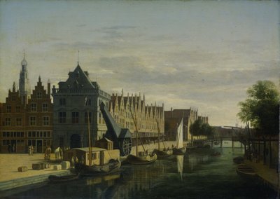 De Waag (Casa de pesaje) y Grúa en el Spaarne, Haarlem de Gerrit Adriaensz Berckheyde