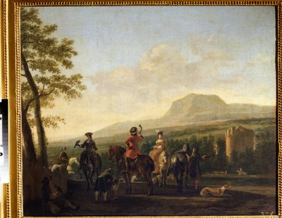 ""La cetrería"" (Cetrería) Pintura de Gerrit Adriaensz Berckheyde (1638-1698) Museo Pushkin de Moscú del siglo XVII. de Gerrit Adriaensz Berckheyde